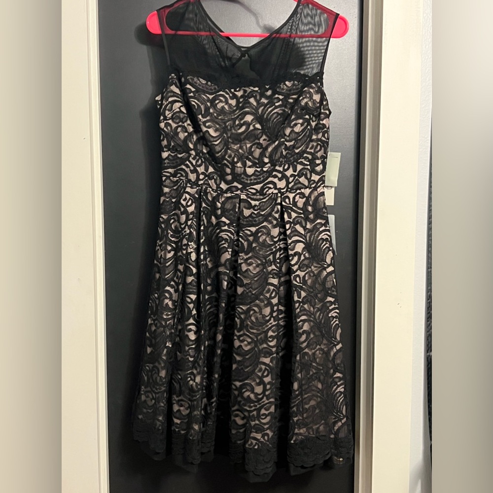 Black knee length cocktail dress.